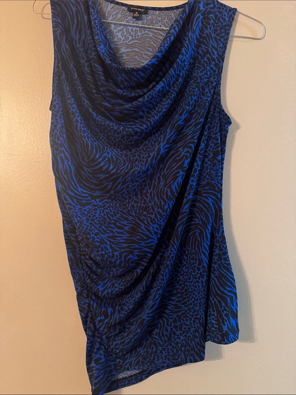 Nine West Black and Blue Cowl-Neck Sleeveless Top